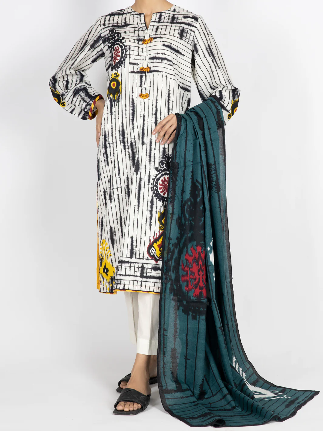 Black & White Cambric Unstitched 3 Piece - AWP-3PS-507