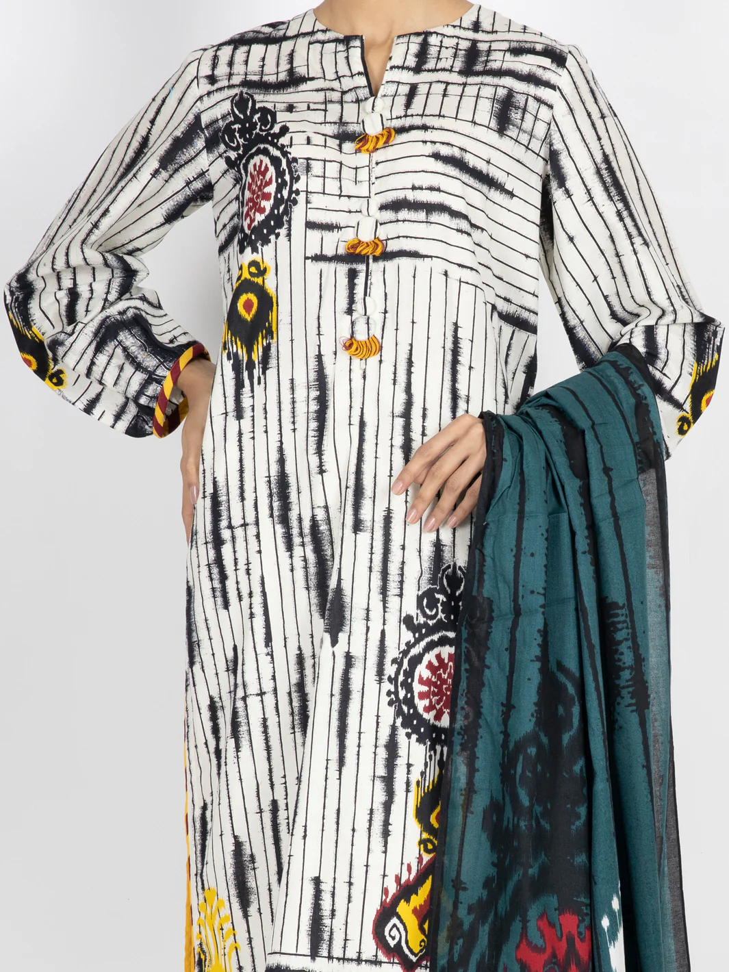 Black & White Cambric Unstitched 3 Piece - AWP-3PS-507 - Image 4