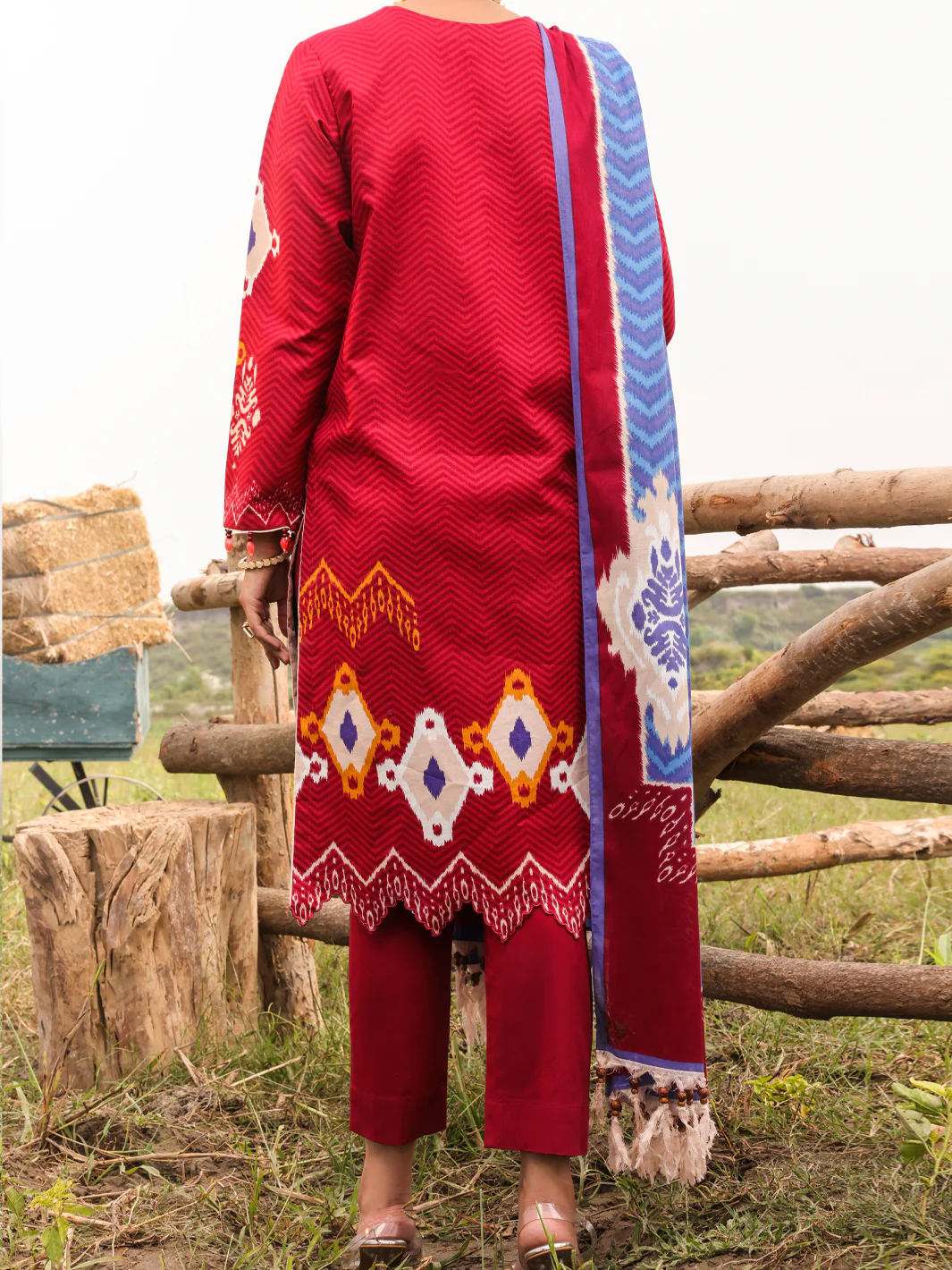 Red Cambric Unstitched 3 Piece - AWP-3PS-508 - Image 2