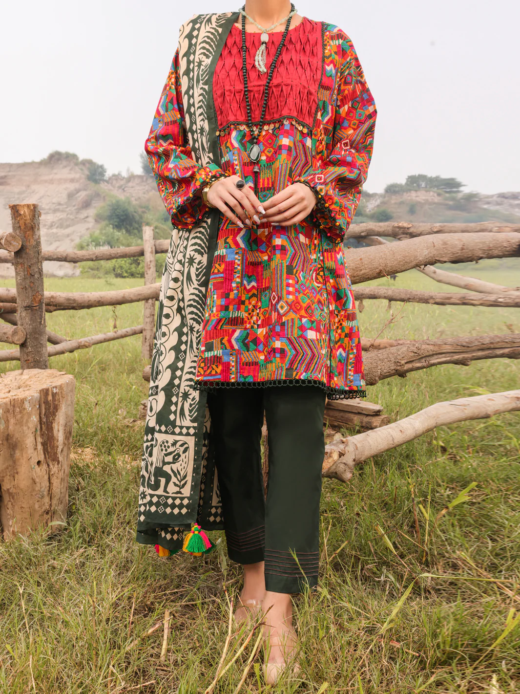 Red Khaddar Unstitched 3 Piece - AWP-3PS-511