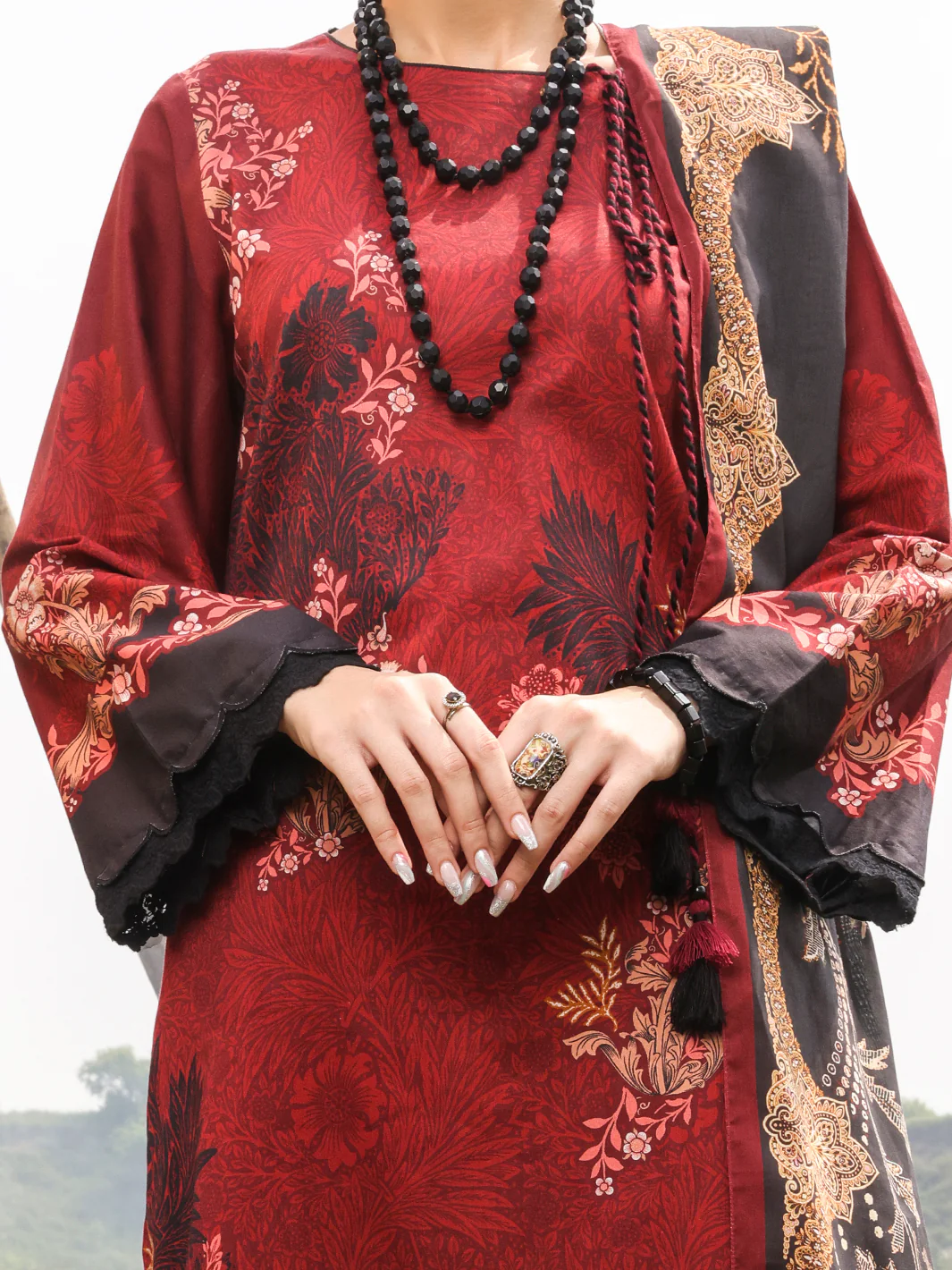 Maroon Cambric Unstitched 3 Piece - AWP-3PS-517 - Image 3