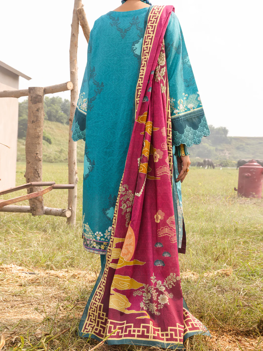 Teal Cambric Unstitched 3 Piece - AWP-3PS-518 - Image 2