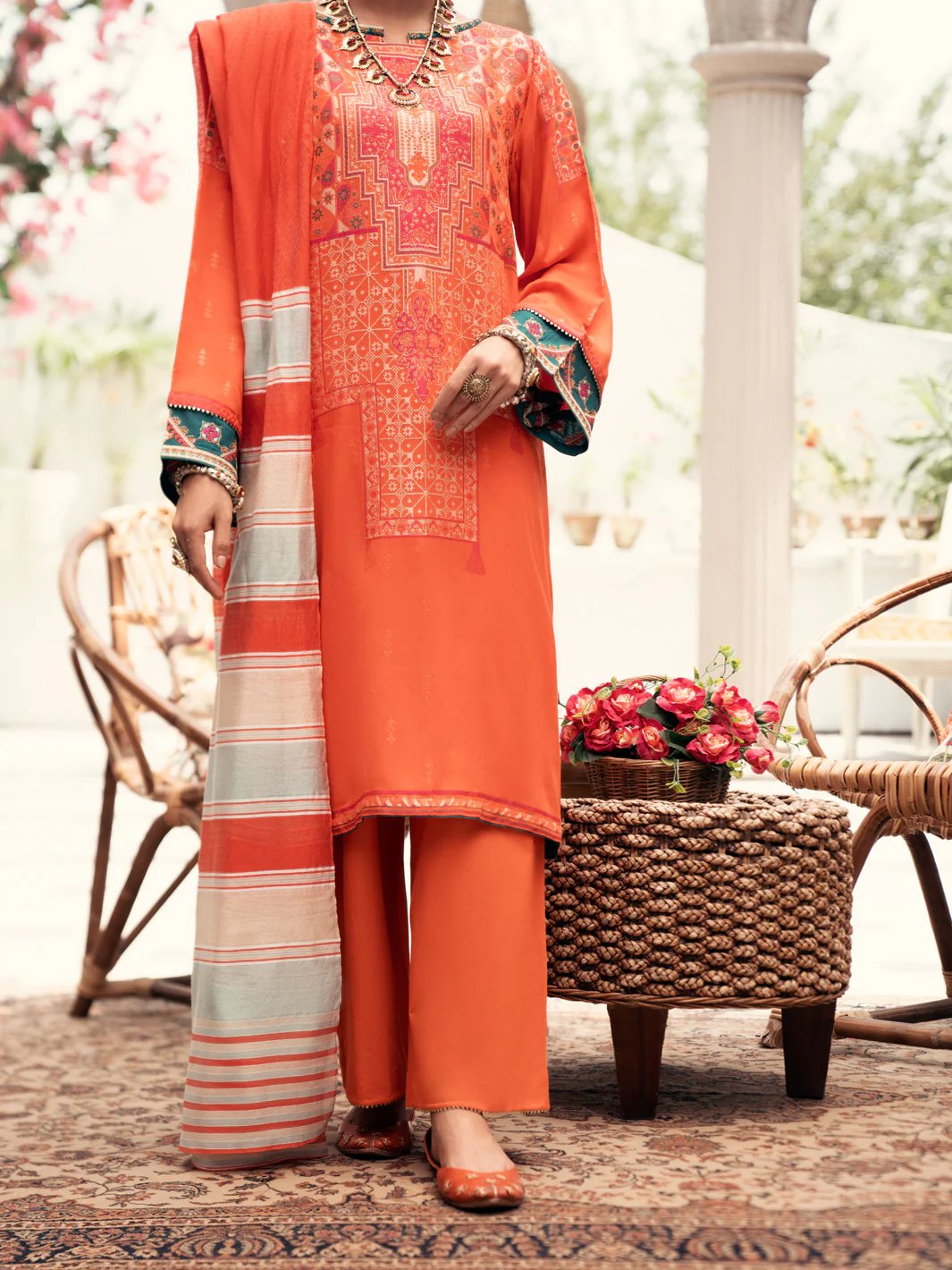 Orange Jacquard 3 Piece Stitched - AWP-3PS-559