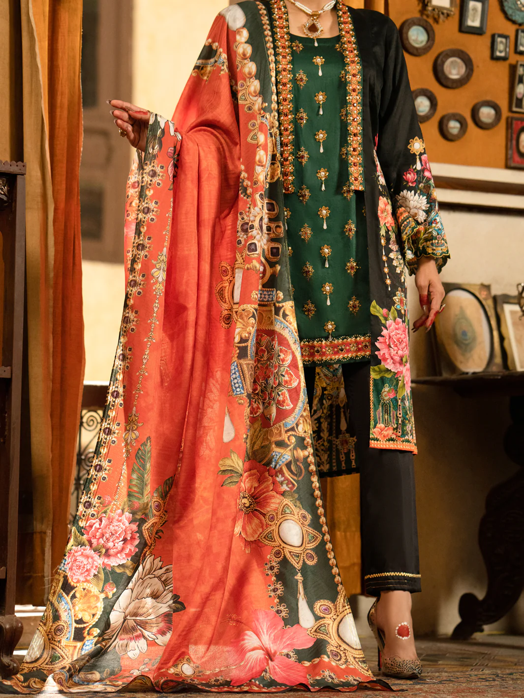 Black Cotton Silk 3 Piece Stitched - AWP-3PS-561