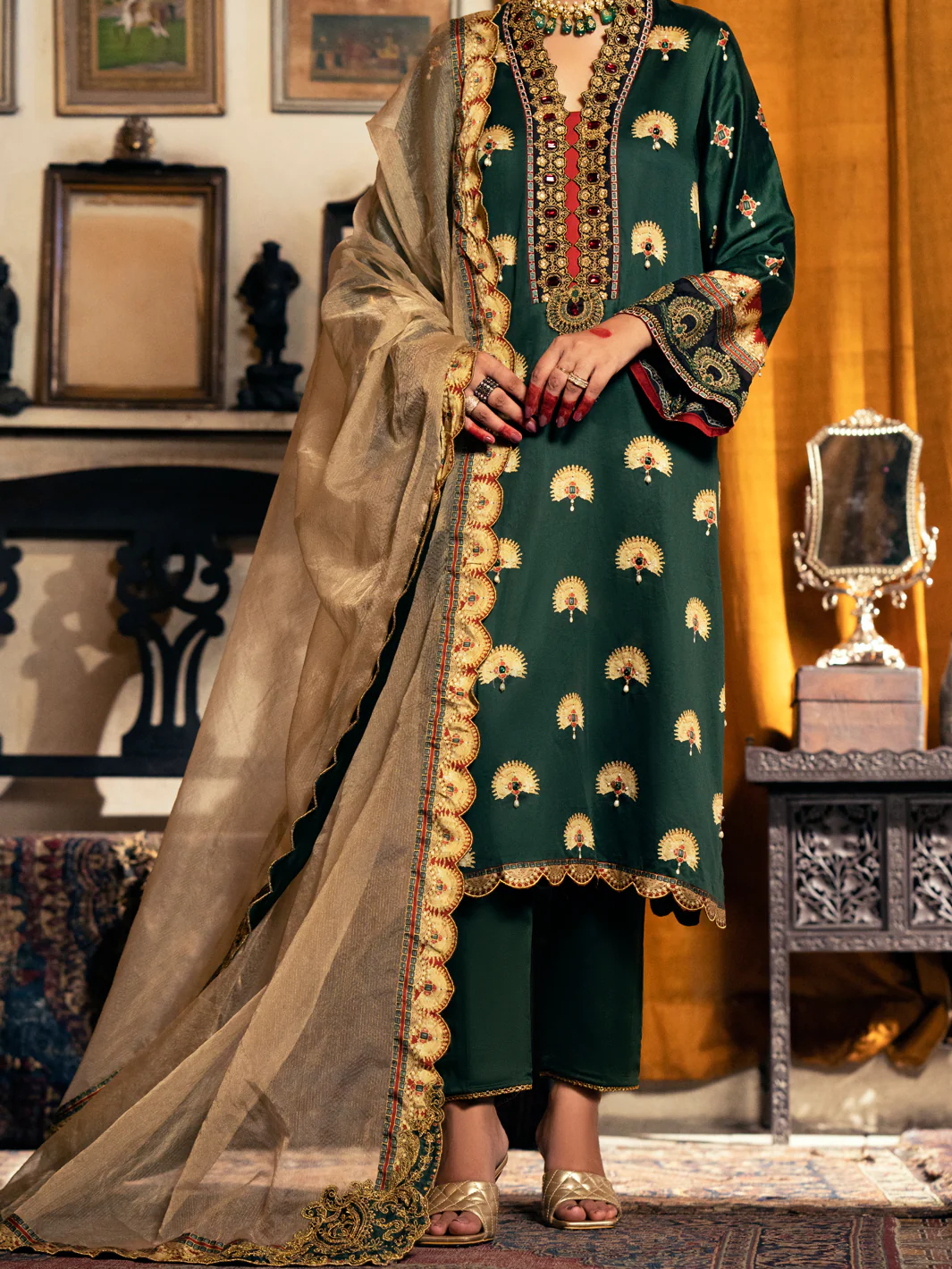 Green Cotton Silk 3 Piece Unstitched - AWP-3PS-563 - Image 3