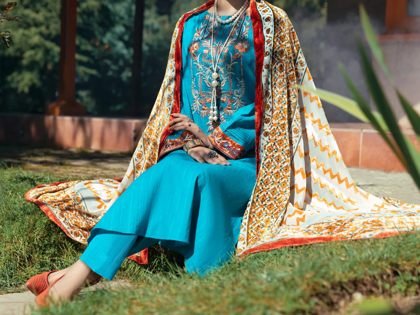 Turquoise Dobby Jacquard 3 Piece Stitched - AWP-3PS-584 - Image 4
