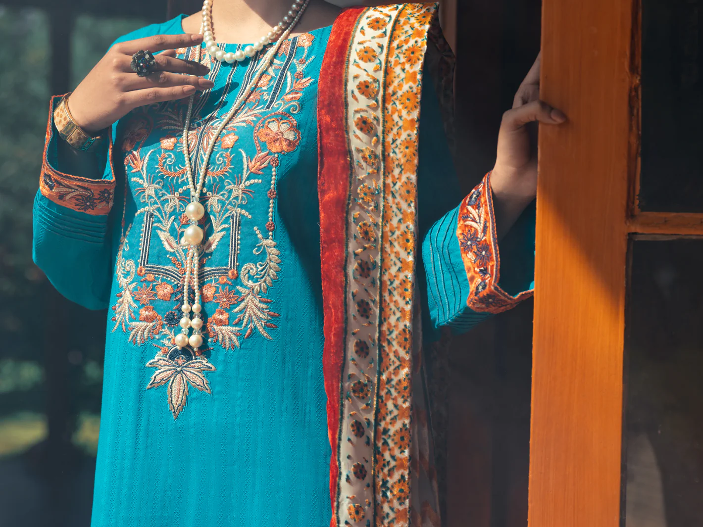 Turquoise Dobby Jacquard 3 Piece Stitched - AWP-3PS-584 - Image 5