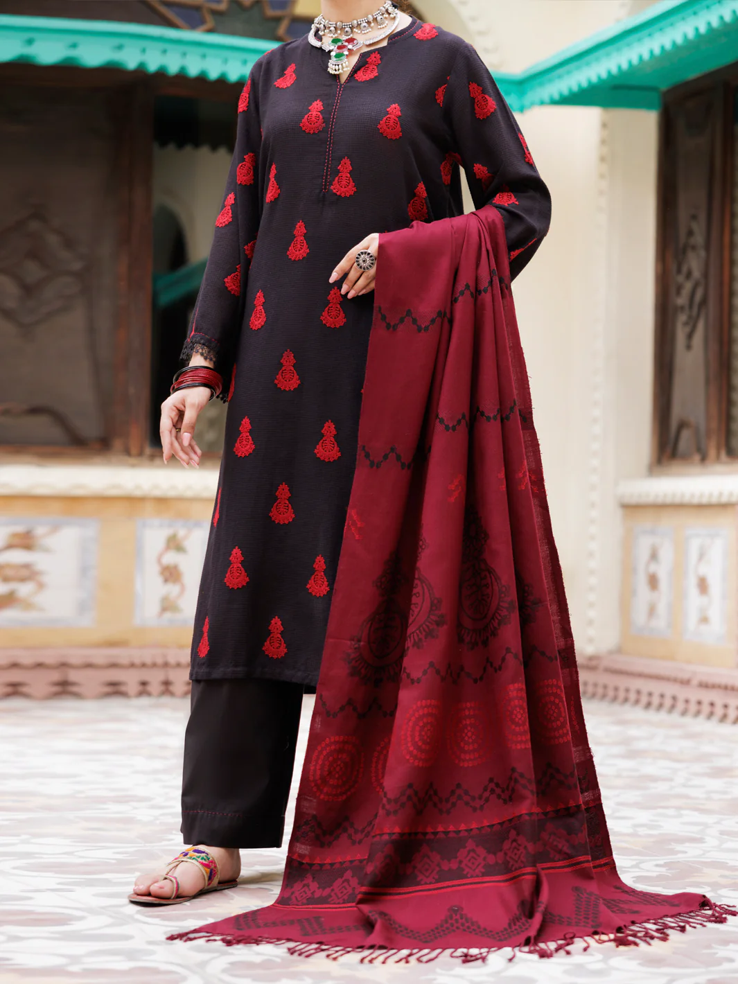 Black Dobby 3Pc Unstitched - AWP-3PS-652