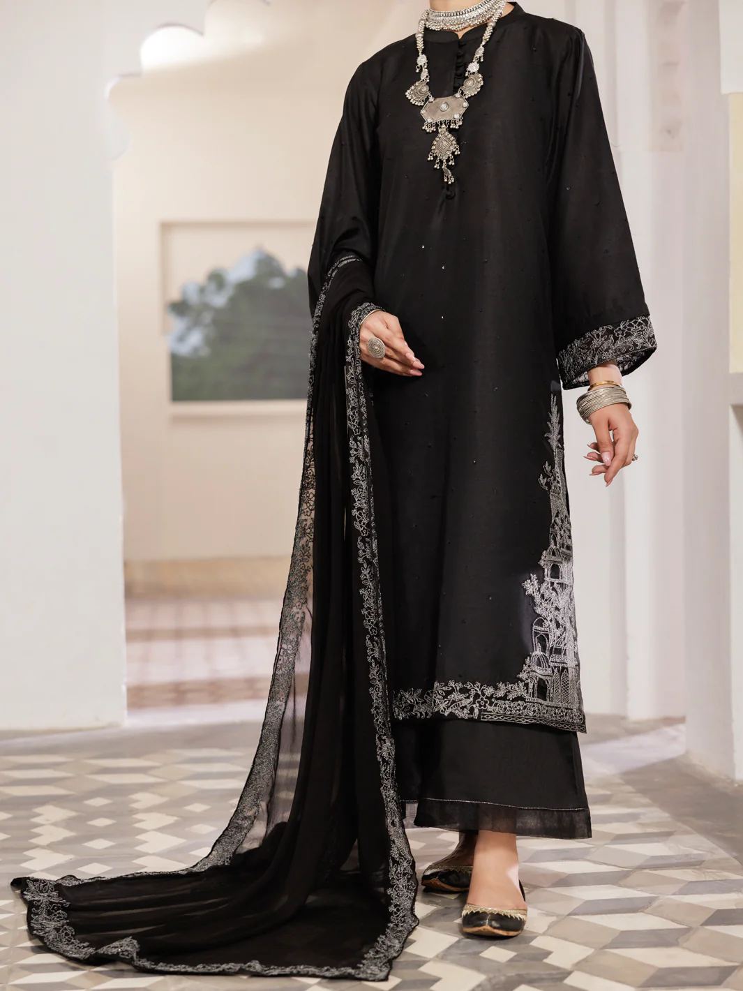 Black Yarn Dyed 3Pc Stitched - AWP-3PS-683