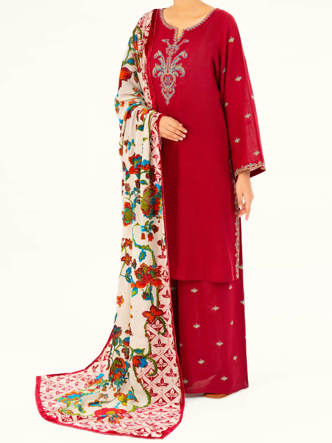 Maroon Cross-Hedge 3Pc Unstitched - AWP-3PS-710