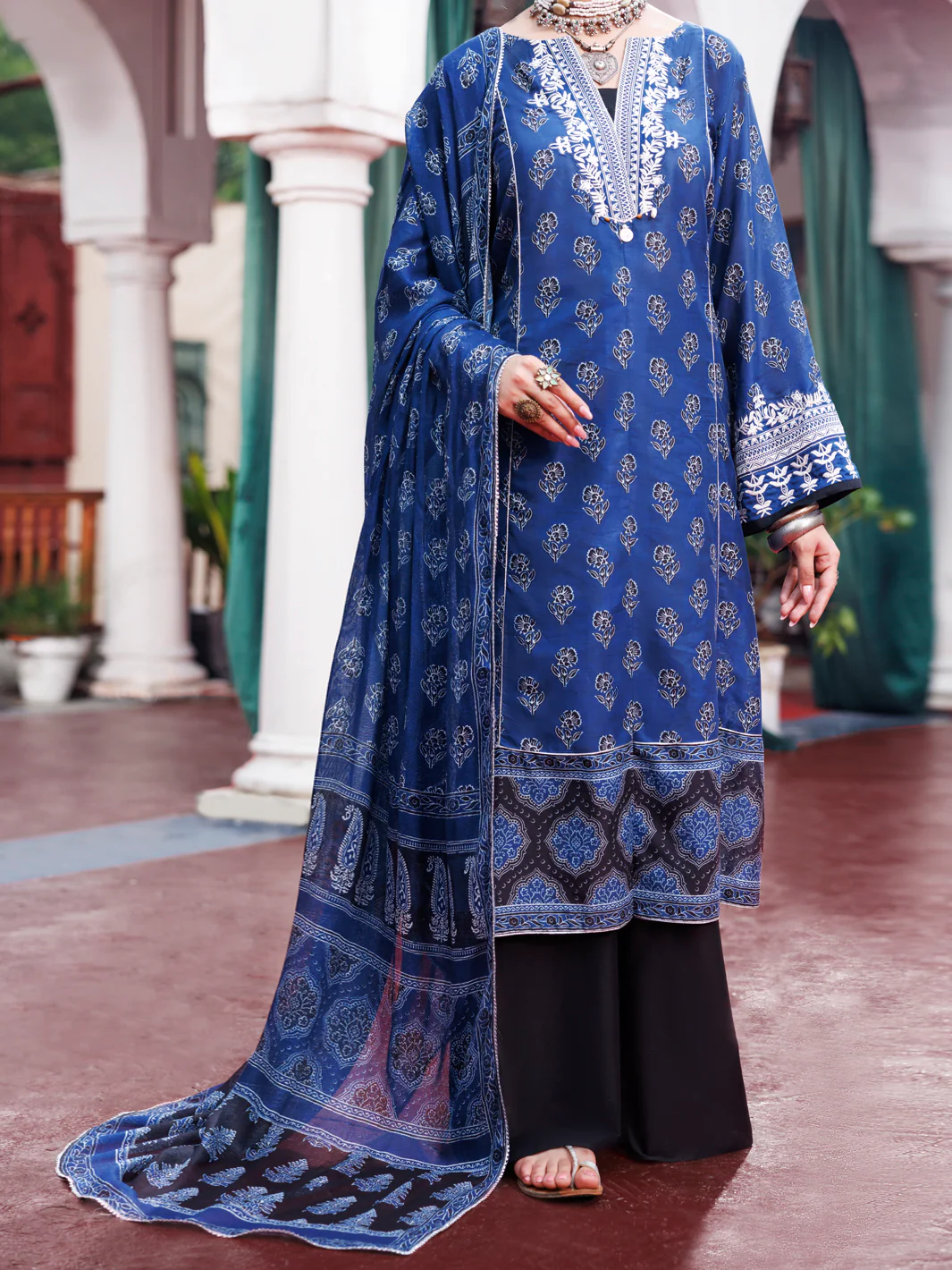 Blue Cambric 3Pc Unstitched - AWP-3PS-741B
