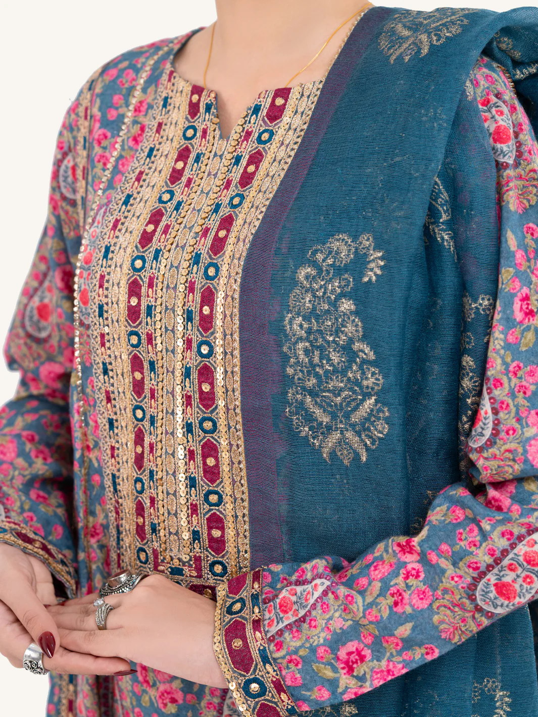 Teal Poly-Raw Silk 3Pc Stitched - AWP-3PS-756 - Image 3
