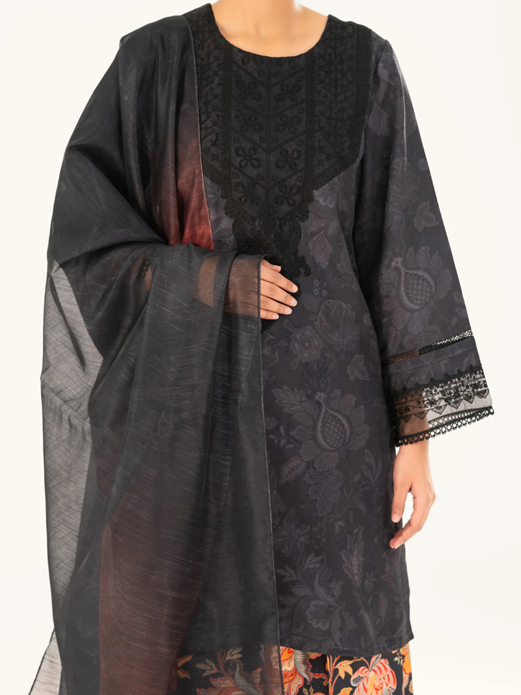 Black Jacquard 3Pc Unstitched - AWP-3PS-767 - Image 7