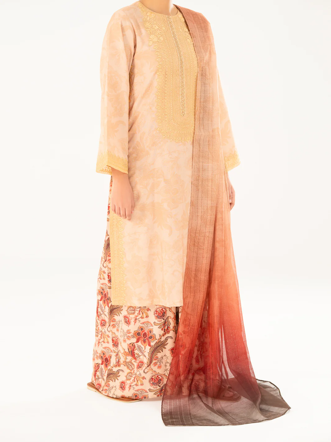 Khaki Poly Jacquard 3Pc Unstitched - AWP-3PS-768 - Image 2