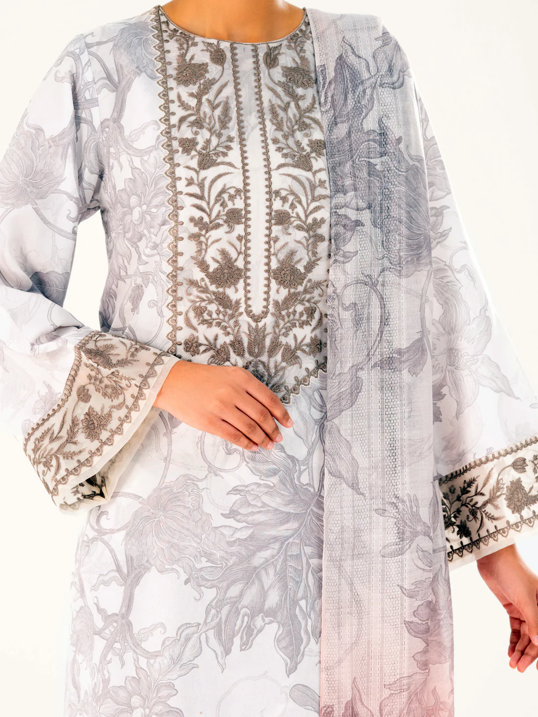 Beige Poly Jacquard 3Pc Unstitched - AWP-3PS-769 - Image 3