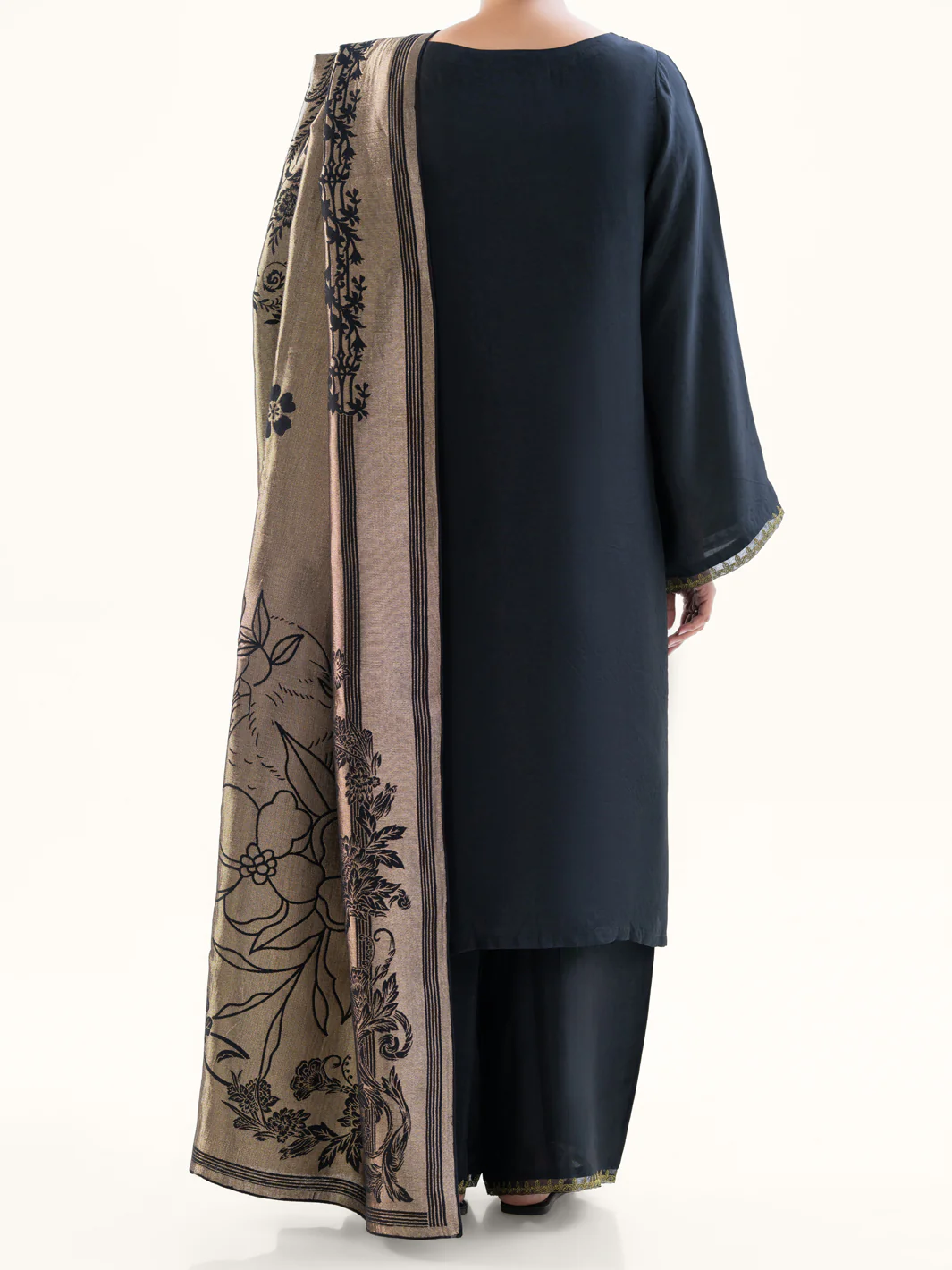 Black Taffeta Silk 3Pc Unstitched - AWP-3PS-777 - Image 2