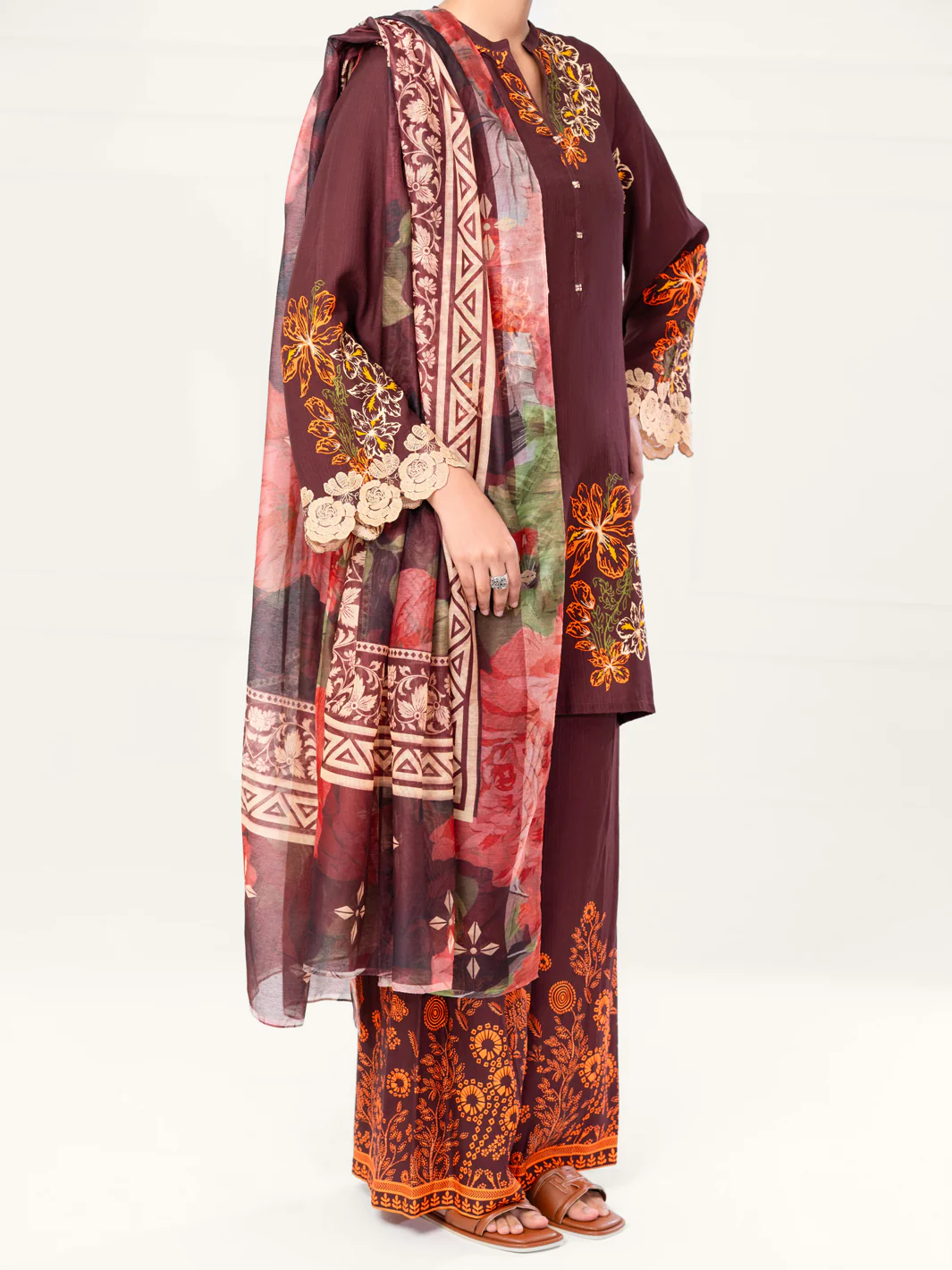 Maroon Viscose Raw Silk 3Pc Unstitched - AWP-3PS-805 - Image 3