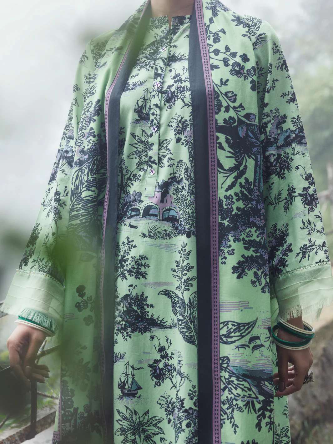 Light Green Cambric 3Pc Unstitched - AWP-3PS-889 - Image 2