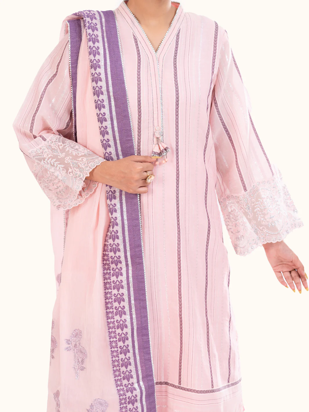 Light Pink Yarn Dyed 3Pc Unstitched - AWP-3PS-925 - Image 2