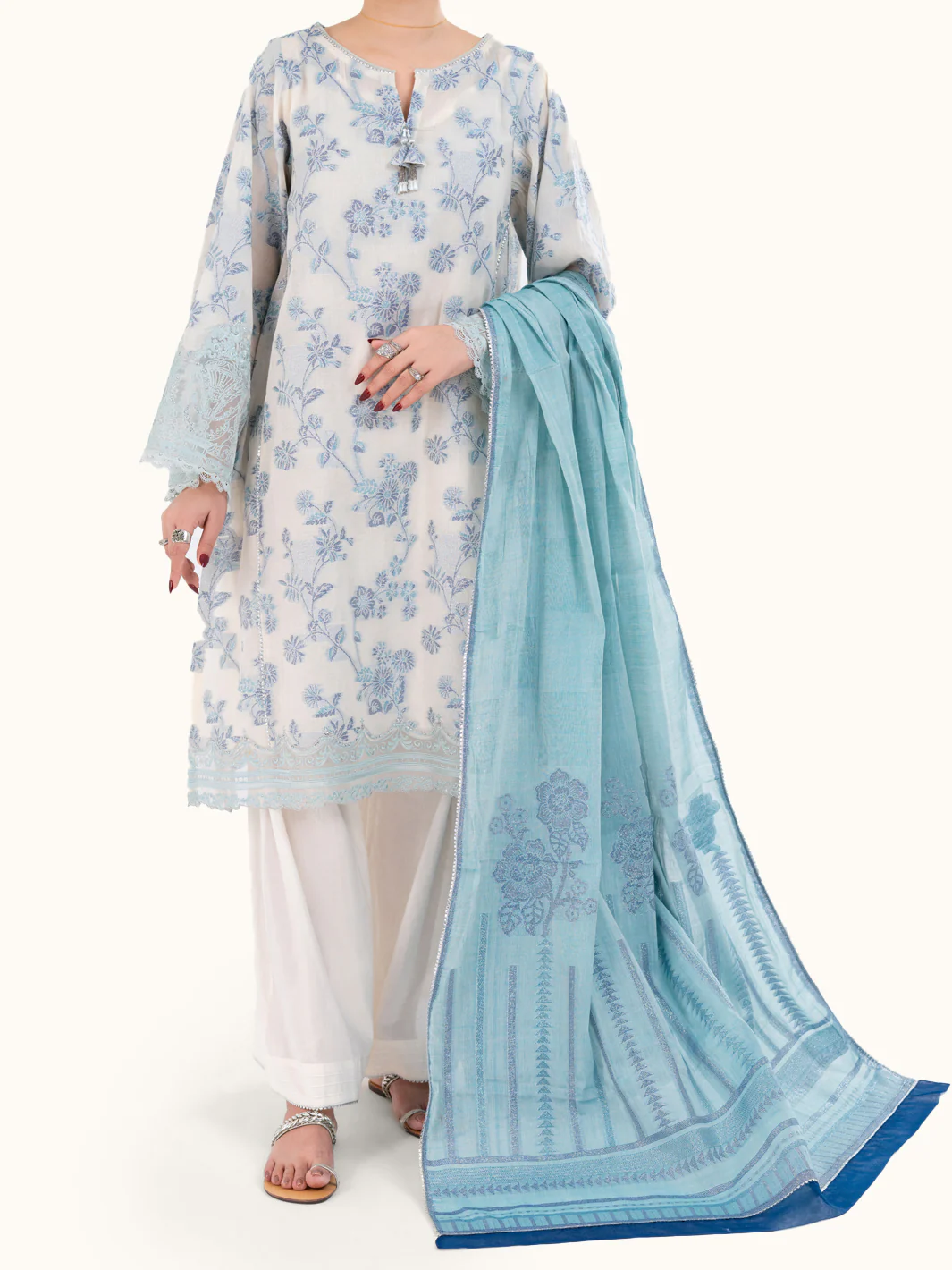 Off White Jacquard 3Pc Unstitched - AWP-3PS-928