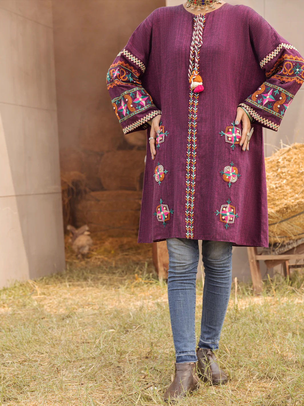 Magenta Yarn-Dyed Two Tone Tunic - AWP-LK-479