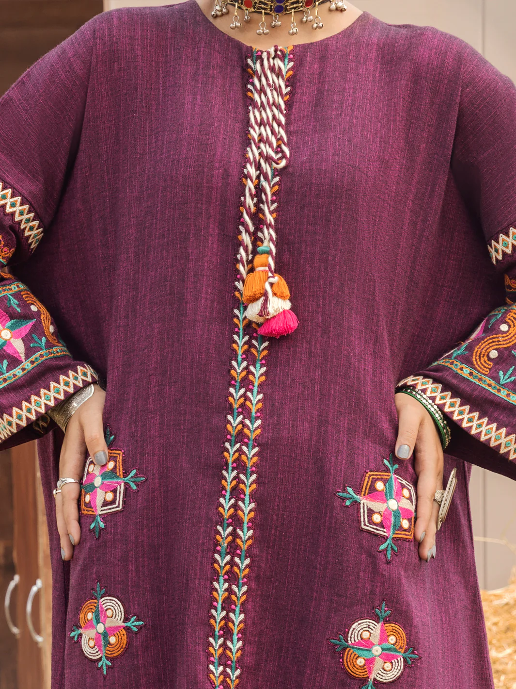 Magenta Yarn-Dyed Two Tone Tunic - AWP-LK-479 - Image 2