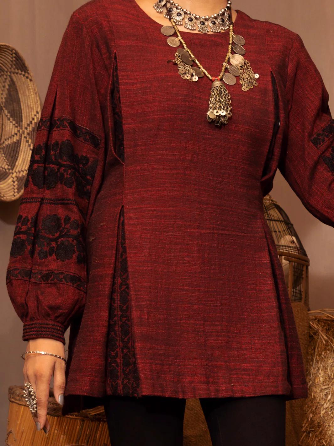 Maroon Yarn-Dyed Two Tone Tunic - AWP-LK-482 - Image 2