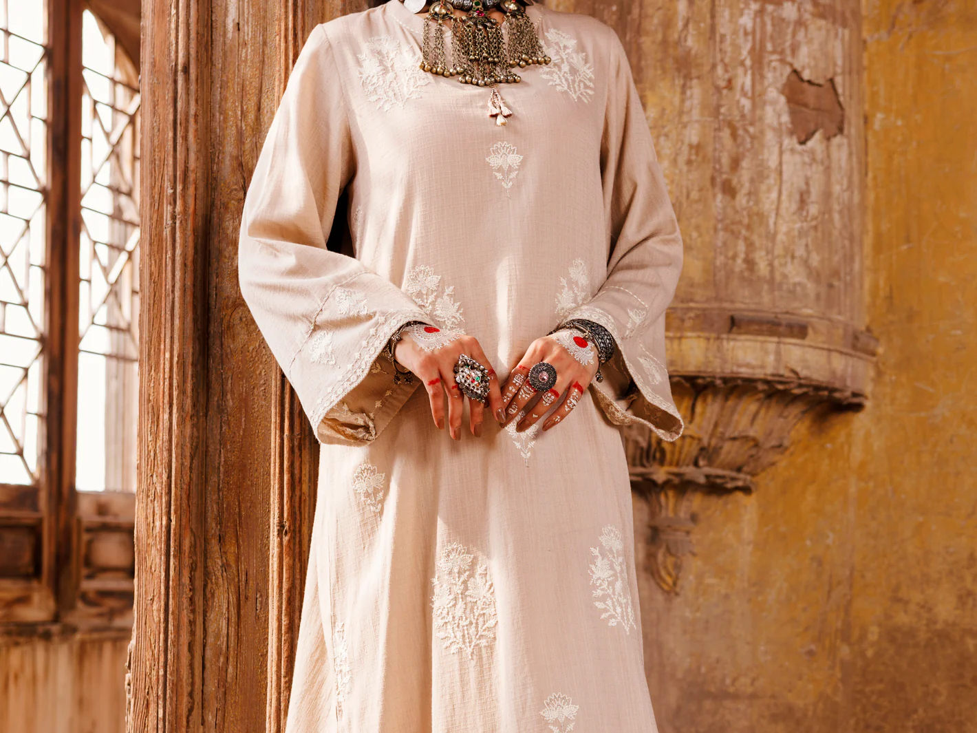 Beige Cotton Dobby Tunic - AWP-LK-706 - Image 3