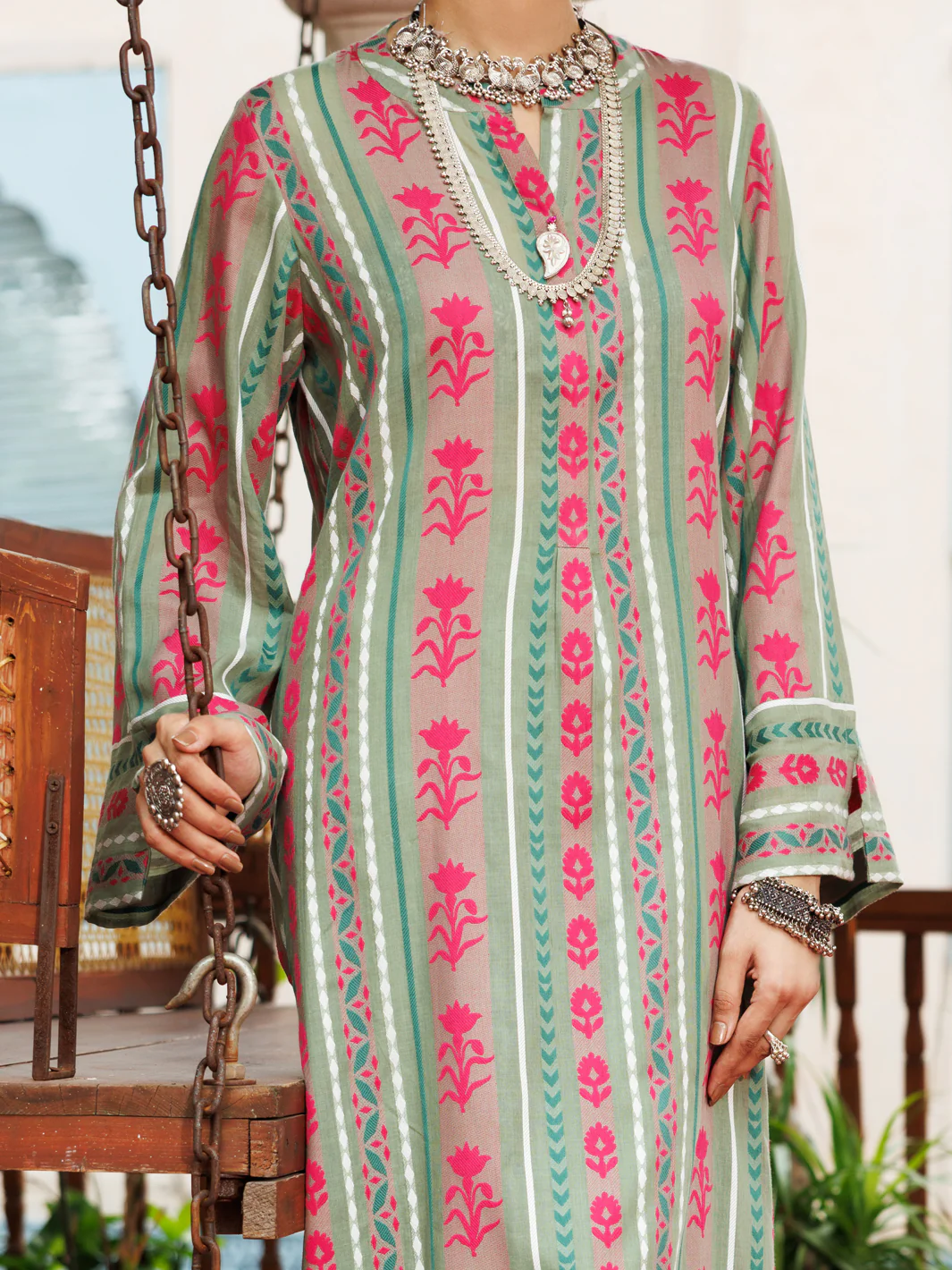 Pistachio Green Yarn Dyed Tunic - AWP-LK-720 - Image 3