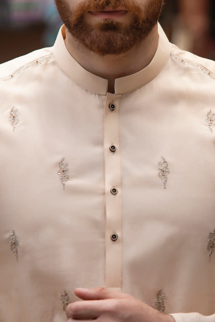 Beige Jacquard Kurta - AL-K-761 - Image 2