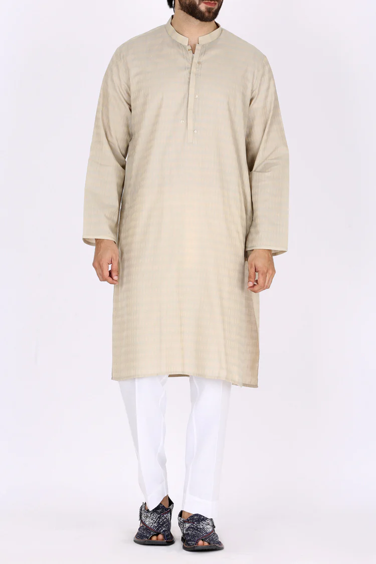 Beige Jacquard Kurta - AL-K-772A - Image 4