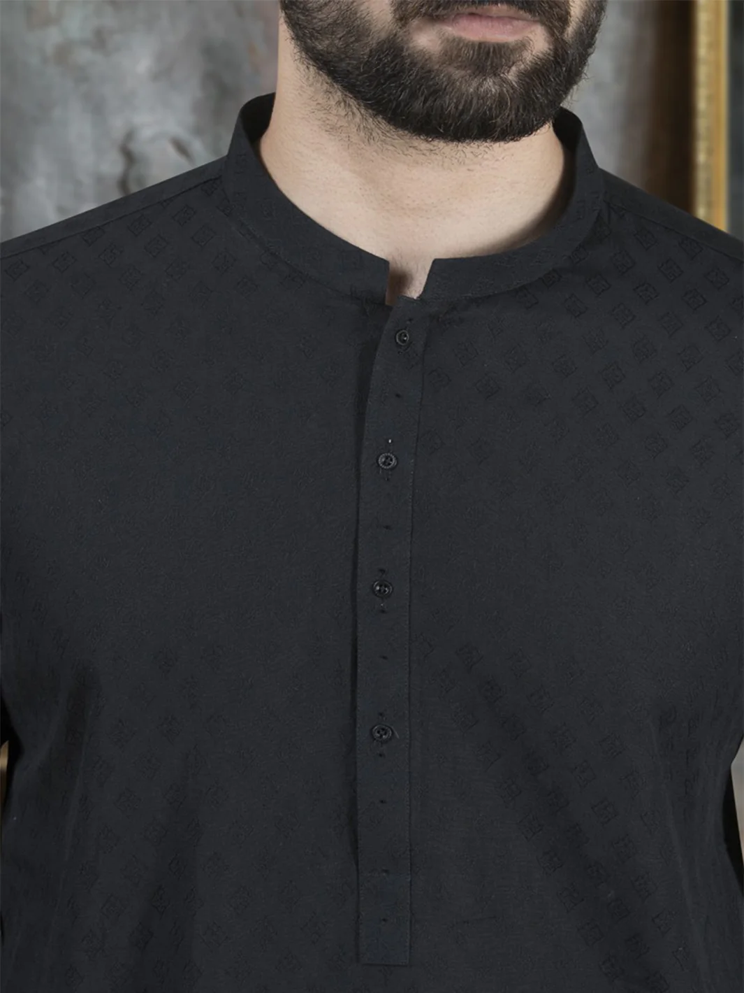Black Cotton Kurta - AL-K-708 - Image 3