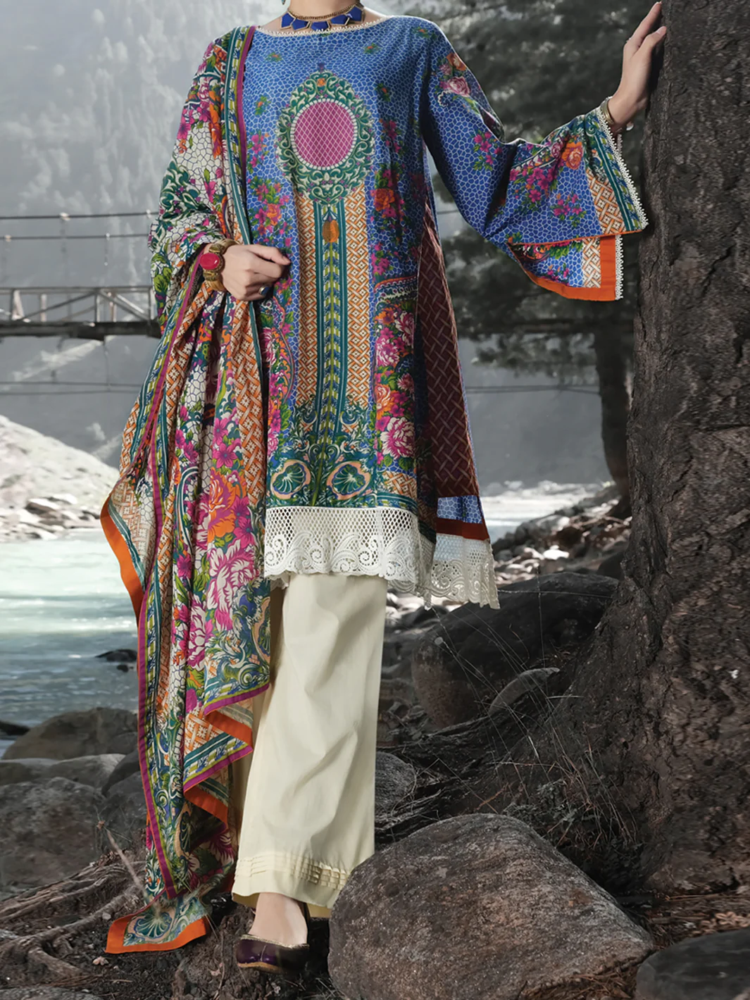 Blue Cambric 3 Piece Unstitched - AWP-249