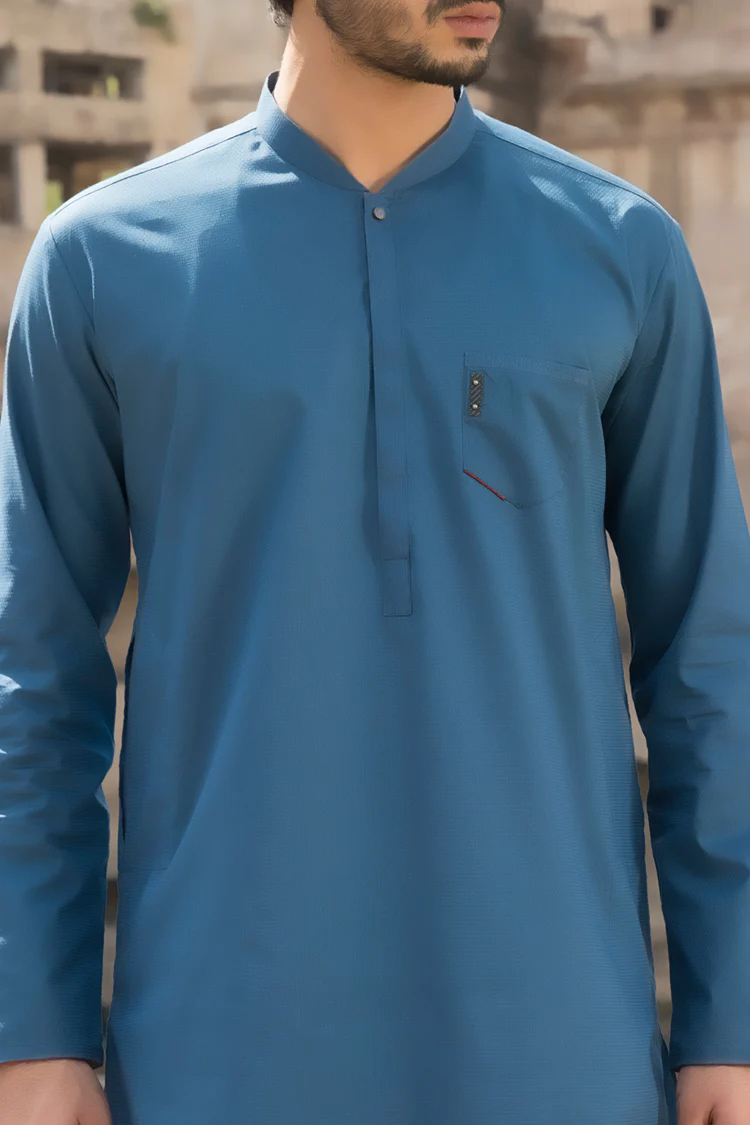 Blue Cotton Kurta - AL-K-790 - Image 3