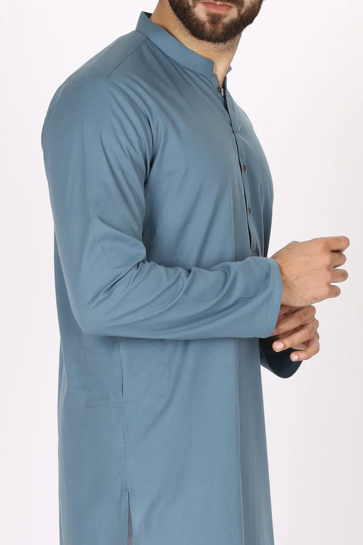 Blue Jacquard Kurta - AL-K-744 - Image 3