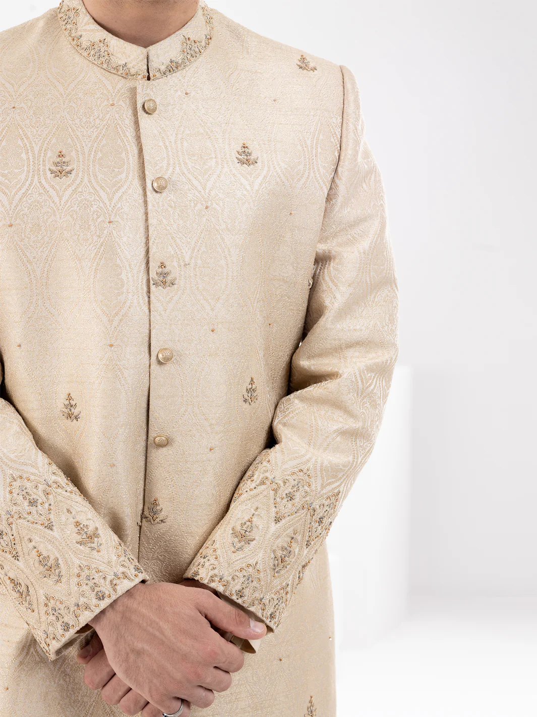 Dull Beige Blended Men Sherwani - AL-SW-145 - Image 2