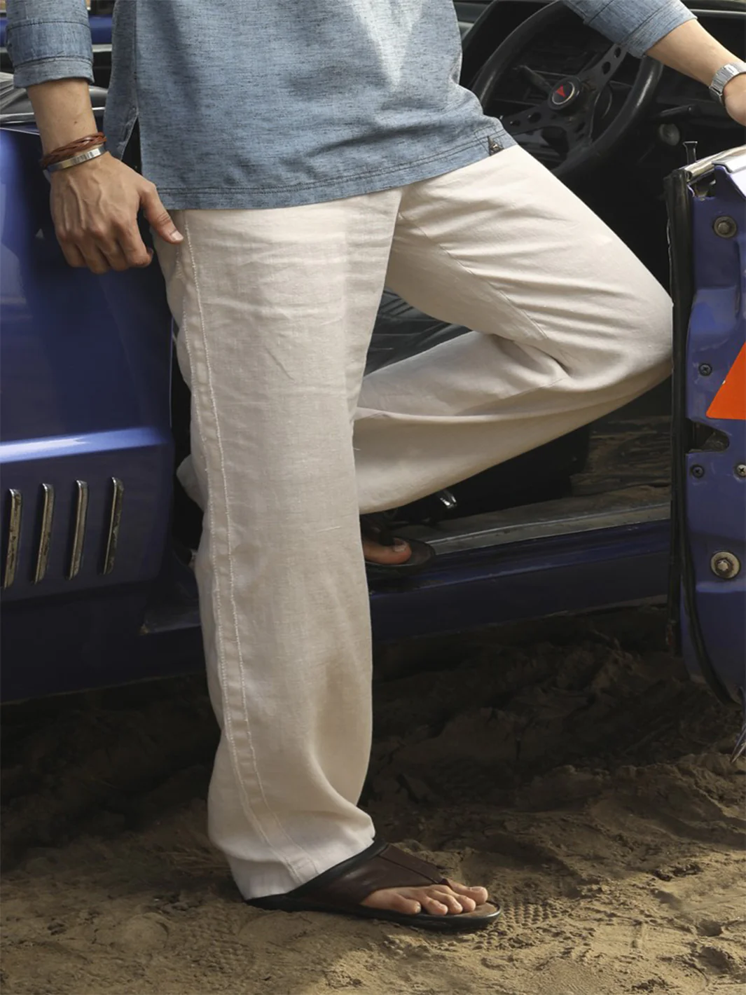 Ecru Men Linen Pants - AL-MP-003