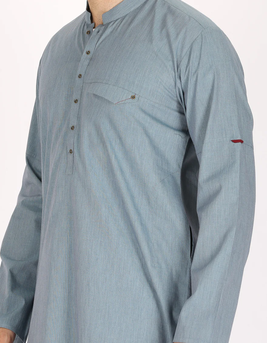 Light Blue Cotton Kurta - AL-K-768 - Image 2