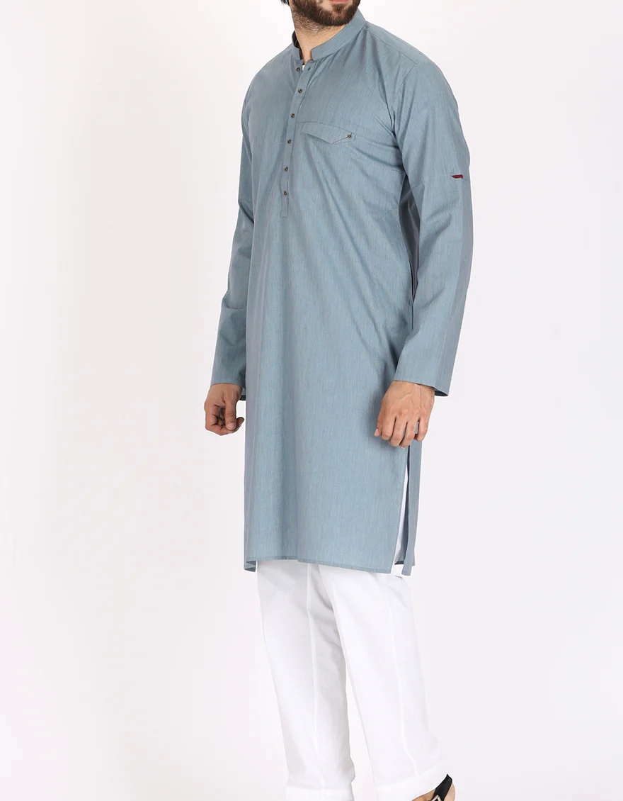 Light Blue Cotton Kurta - AL-K-768 - Image 3