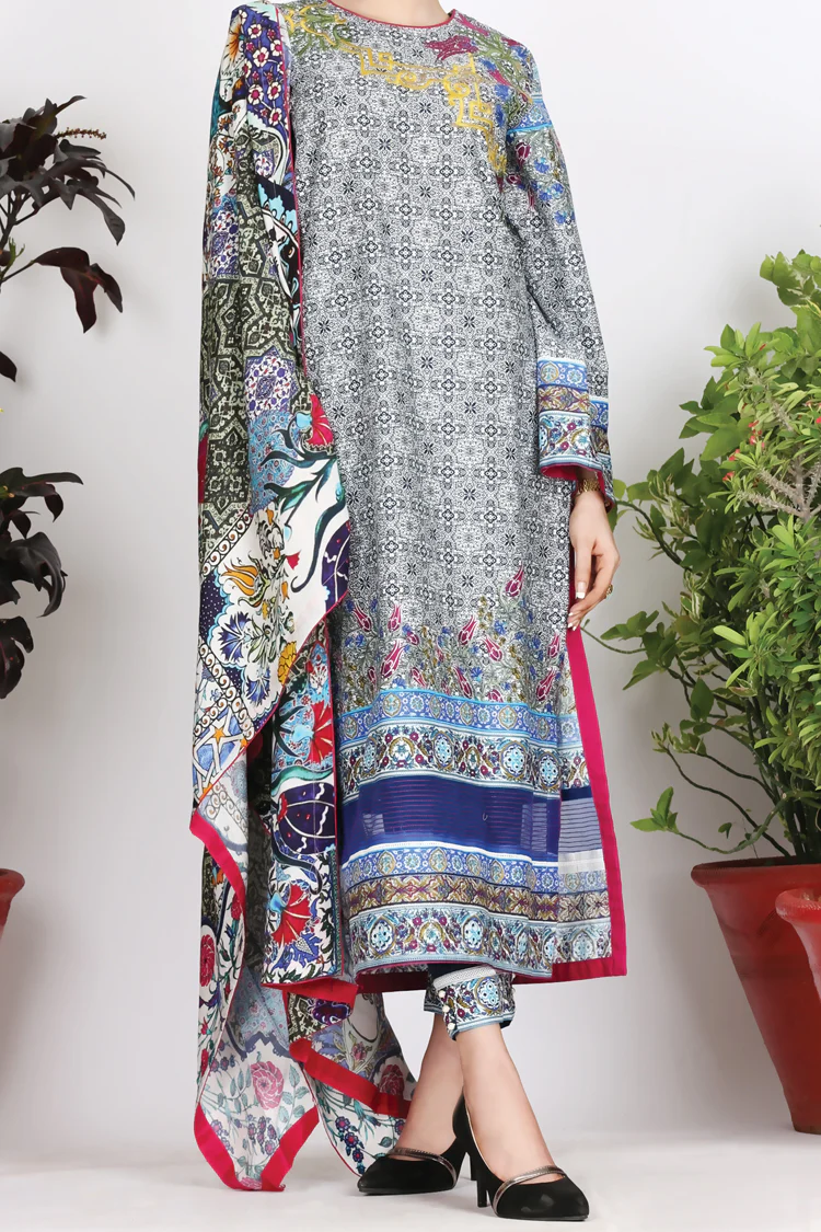 Navy Blue Cambric 3 Piece Unstitched - ALP-757