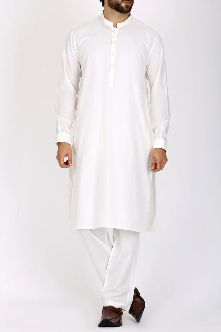 Off White Blended Kameez Shalwar - AL-KS-2395