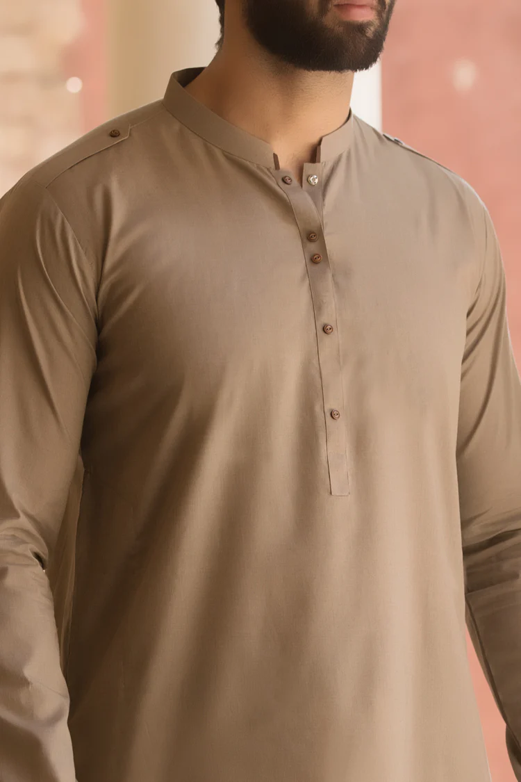 Sand Colored Blended Kameez Shalwar - AL-KS-2381 - Image 3