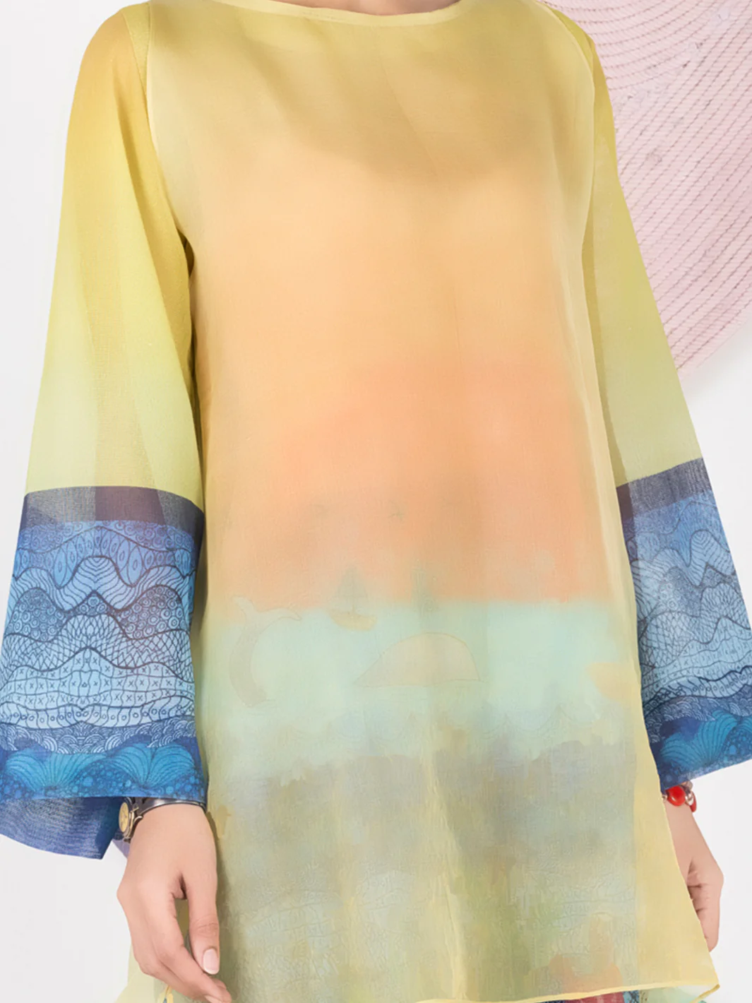 Yellow Cotton Net Tunic - ALP-GRK-1002 - Image 3